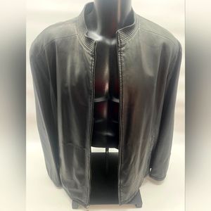 Mens 2XL XXL Murano Collezione black leather jacket super soft NWT new lamb skin